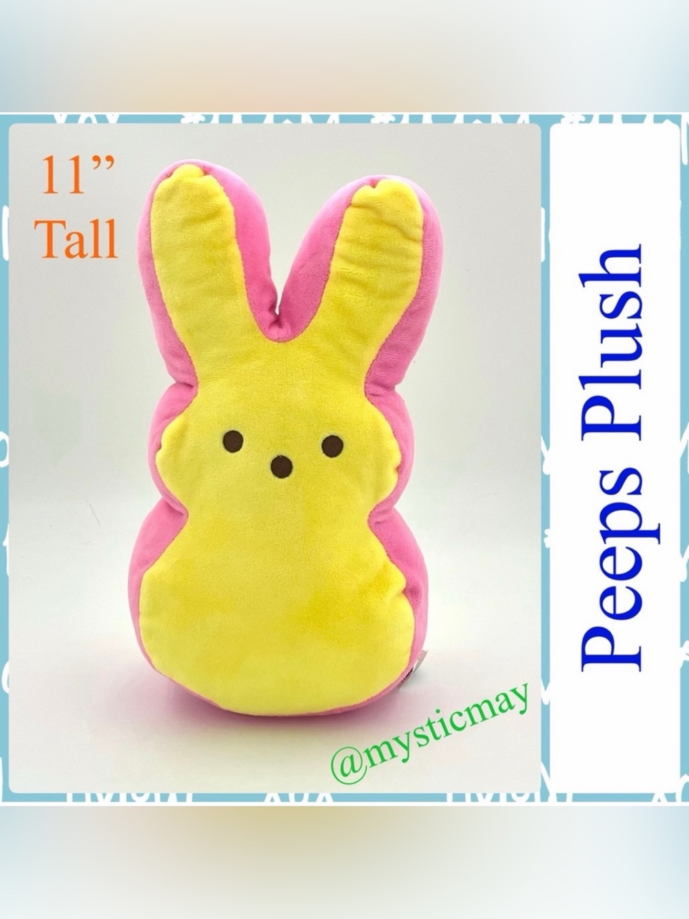 11” Tall PEEPS Pink w Yellow Marshmallow Bunny Rabbit Plush Stuffed Animal